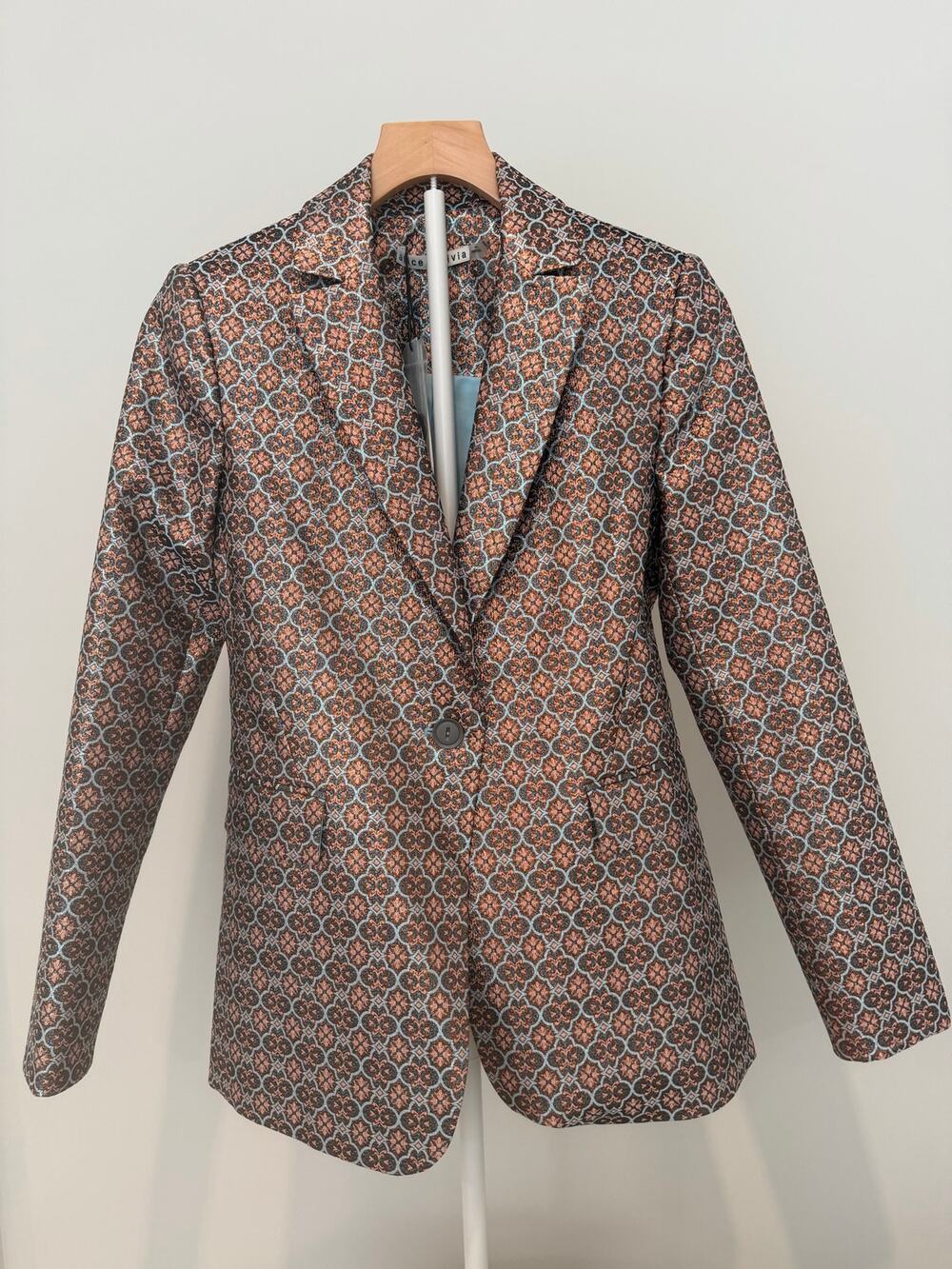 Alice + Olivia Metallic Jacquard Blazer Size 2 Waterfall Multi Copper Blue NWT